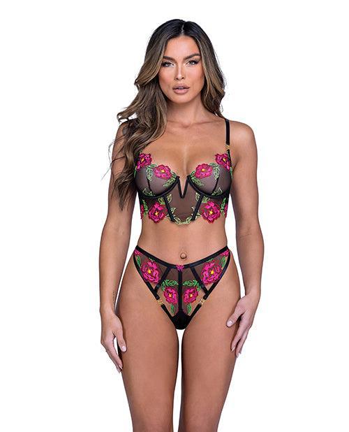 image of product,Peony Paradise Underwire Bralette & G-String - Black - SEXYEONE