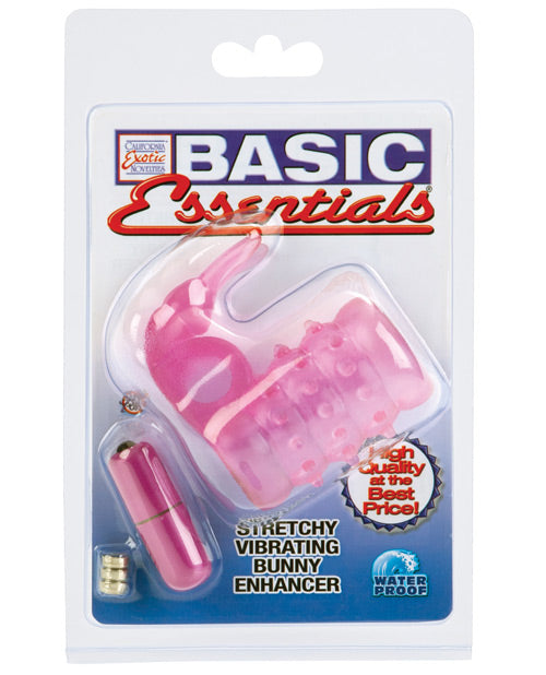 product image, Basic Essentials Stretchy Vibrating Bunny Enhancer - Pink