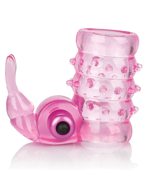 image of product,Basic Essentials Stretchy Vibrating Bunny Enhancer - Pink