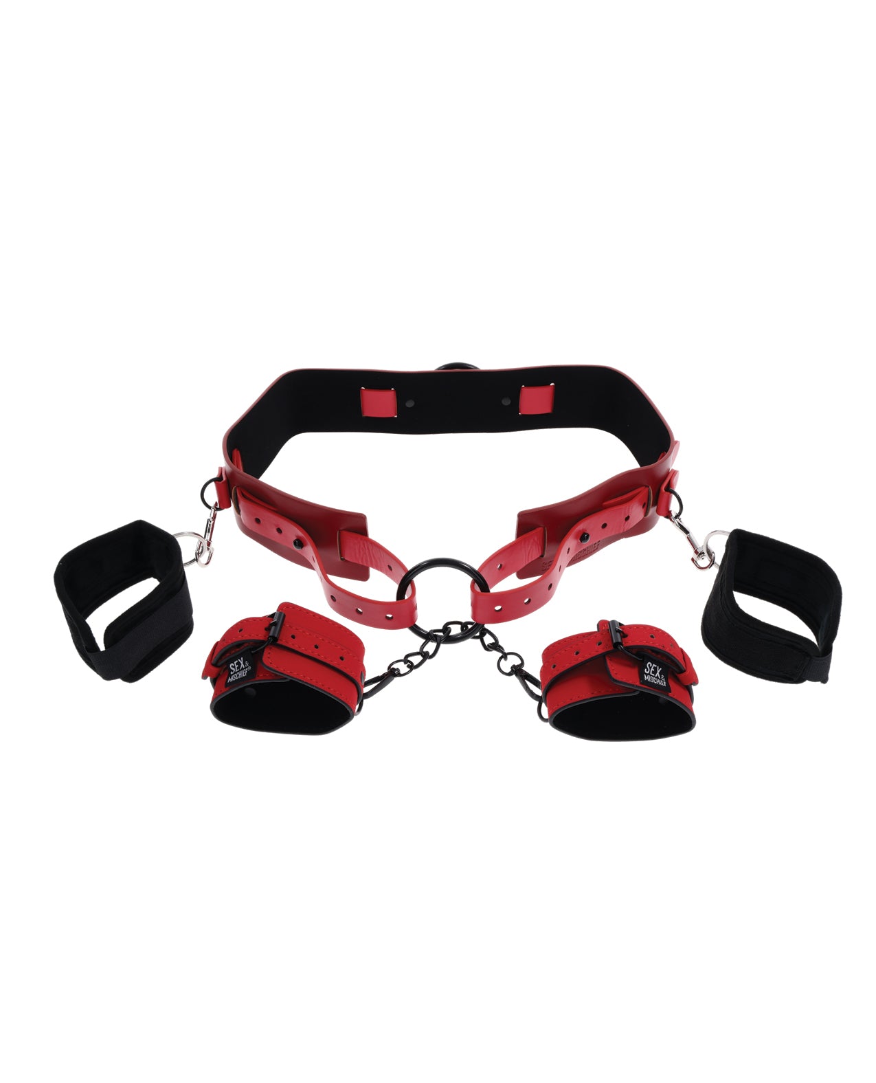 image of product,Sex & Mischief Ex's & Oh's Bound & Belted - Red/Black