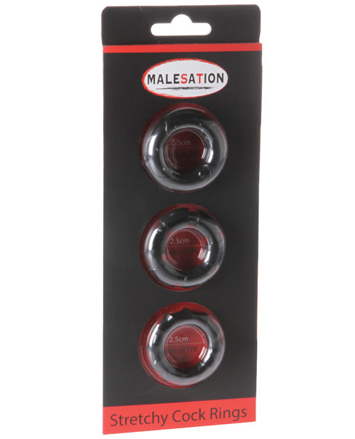 product image, MALESATION Stretchy Cock Rings - Pack of 3 Black