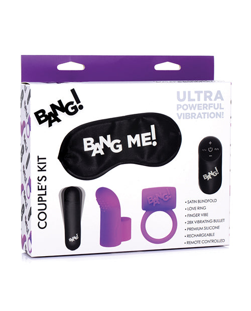 product image, Bang! Couple's Kit with RC Bullet, Blindfold, Cock Ring & Finger Vibe - Purple