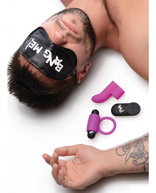 image of product,Bang! Couple's Kit with RC Bullet, Blindfold, Cock Ring & Finger Vibe - Purple