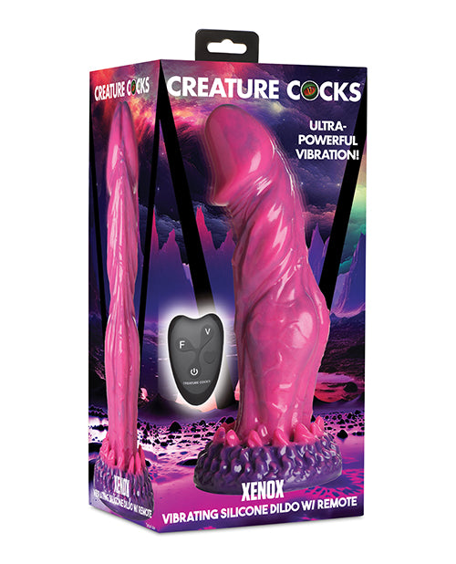 product image, Creature Cocks Xenox Vibrating Silicone Dildo w/Remote - Pink/Purple