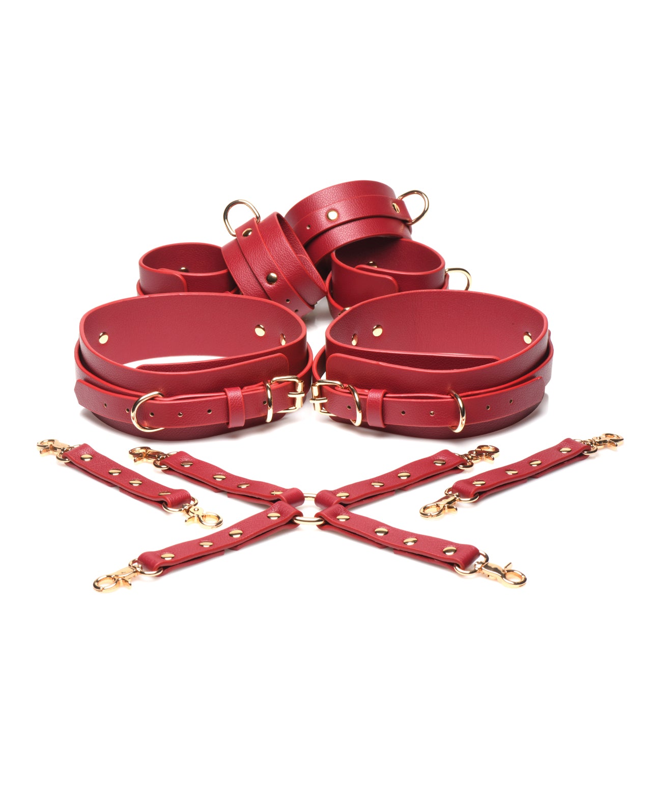 image of product,Master Series Crimson Captive Thigh, Wrist, Ankle Hog Tie Restraints - Red