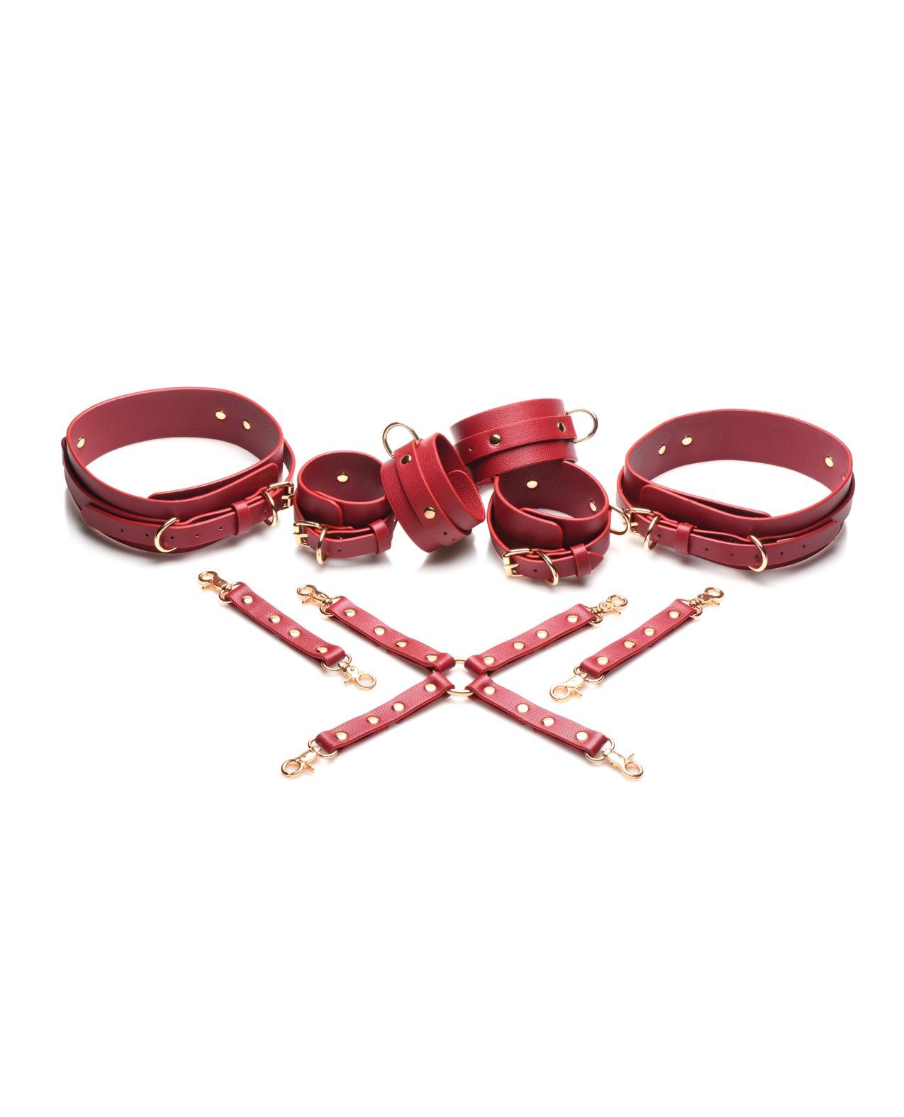 image of product,Master Series Crimson Captive Thigh, Wrist, Ankle Hog Tie Restraints - Red