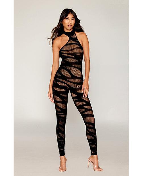 product image, Asymmetrical Knitted Bodystocking w/Slash Design - Black O/S - SEXYEONE