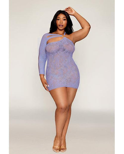 Asymmetrical One Shoulder Seamless Lace Chemise - Lavender QN - SEXYEONE