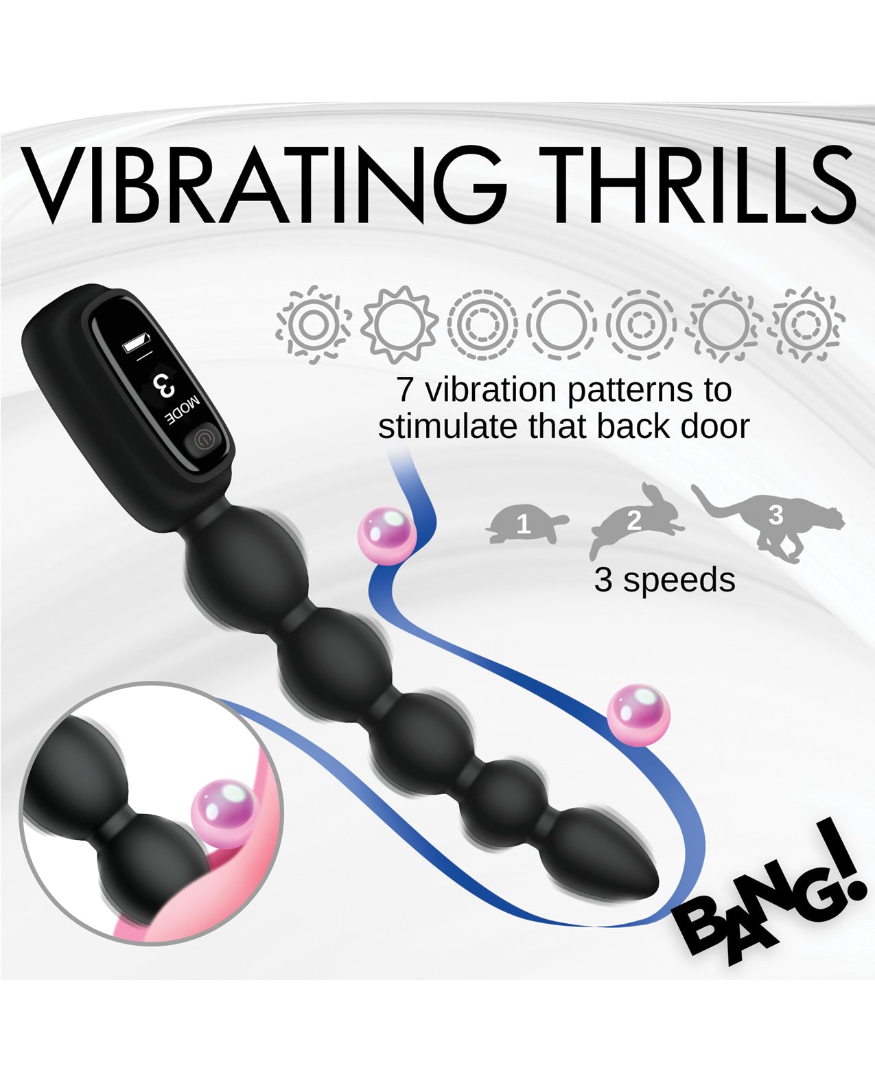 image of product,Bang! Digital Silicone Anal Beads - Black - SEXYEONE