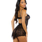 Belle Noir Chantilly Lace and Satin Garter Skirt 3 pc Set - Black - SEXYEONE