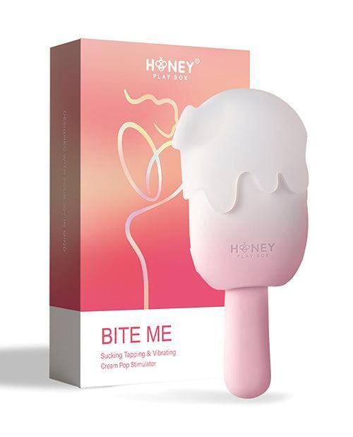 Bite Me Sucking, Tapping & Vibrating Cream Pop Stimulator - Pink/White - SEXYEONE