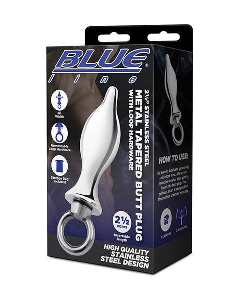 product image, Blue Line 2.5" Stainless Steel Metal Tapered Butt Plug With Loop Hardware - SEXYEONE