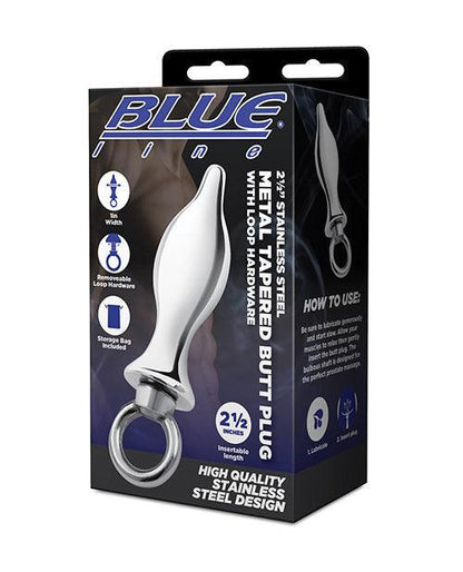 Blue Line 2.5" Stainless Steel Metal Tapered Butt Plug With Loop Hardware - SEXYEONE