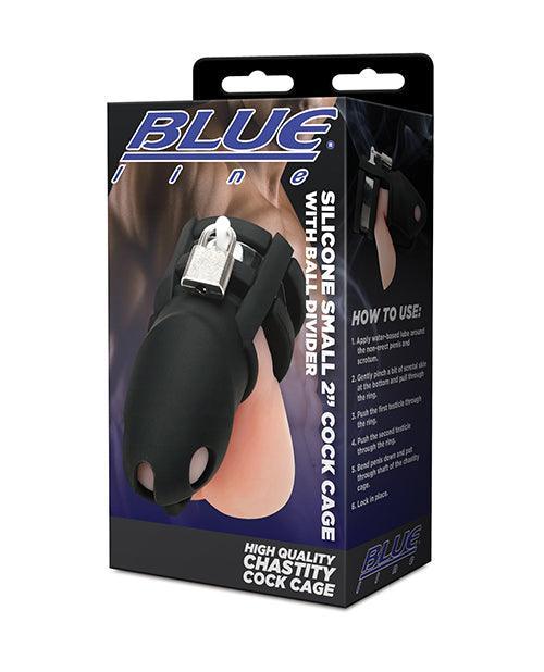 product image, Blue Line 2" Silicone Cock Cage w/Ball Divider Small - SEXYEONE