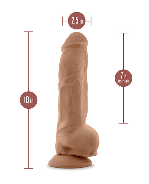 image of product,Blush Au Natural 10" Big Boy Realistic Dildo w/Balls - Mocha - SEXYEONE