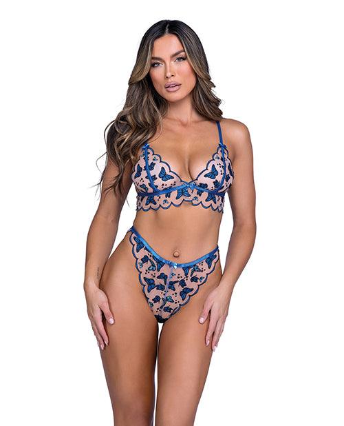 product image,Butterfly Beauty Embroidered Bralette & Panty - Blue - SEXYEONE