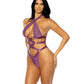 Camille Lace Halter Teddy with Lace Up Details - Purple - SEXYEONE