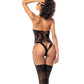 Cat Girl Lace Gartered Bodysuit W/lace Up Back & Head Piece Black - SEXYEONE