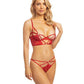 Cherry Strappy Lace Unlined Underwire Bra W/heart Ring Detail & Panty Red - SEXYEONE