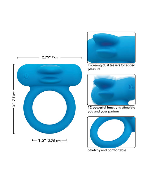 image of product,Couple's Enhancer Silicone Rechargeable Double Trouble Enhancer w/Flickering Dual Teasers - Blue - SEXYEONE