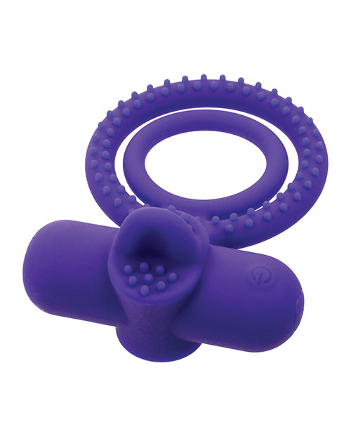 image of product,Couple's Enhancer Silicone Rechargeable Dual Climaxer Enhancer w/Flickering Tongue - Purple - SEXYEONE