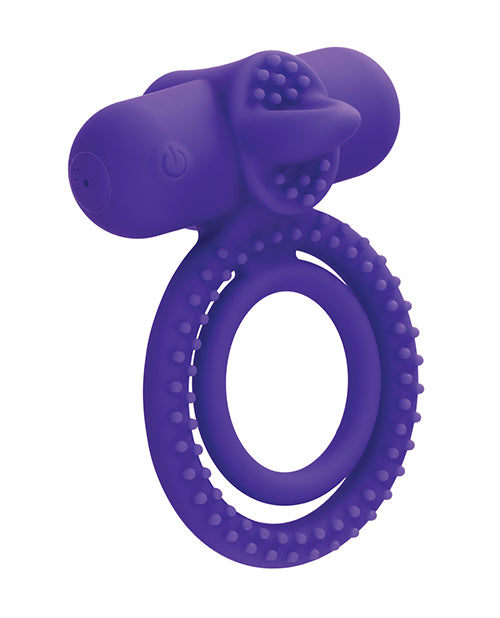 image of product,Couple's Enhancer Silicone Rechargeable Dual Climaxer Enhancer w/Flickering Tongue - Purple - SEXYEONE