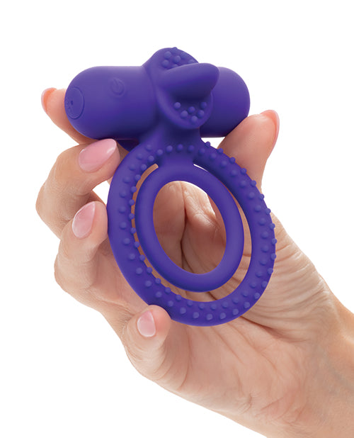 image of product,Couple's Enhancer Silicone Rechargeable Dual Climaxer Enhancer w/Flickering Tongue - Purple - SEXYEONE