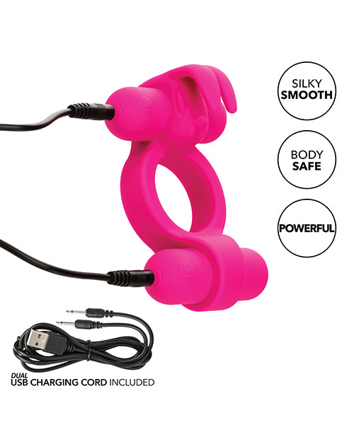 Couple's Enhancer Silicone Rechargeable Rockin' Rabbit Enhancer - Fuchsia - SEXYEONE