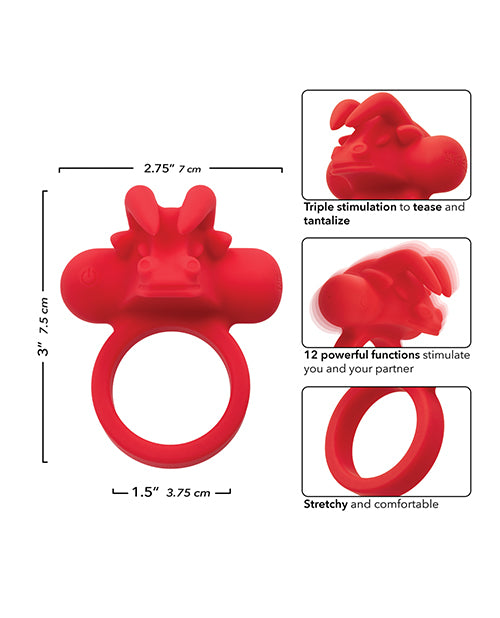 image of product,Couple's Enhancer Silicone Rechargeable The Matador Enhancer w/Triple Stimulation - Red - SEXYEONE