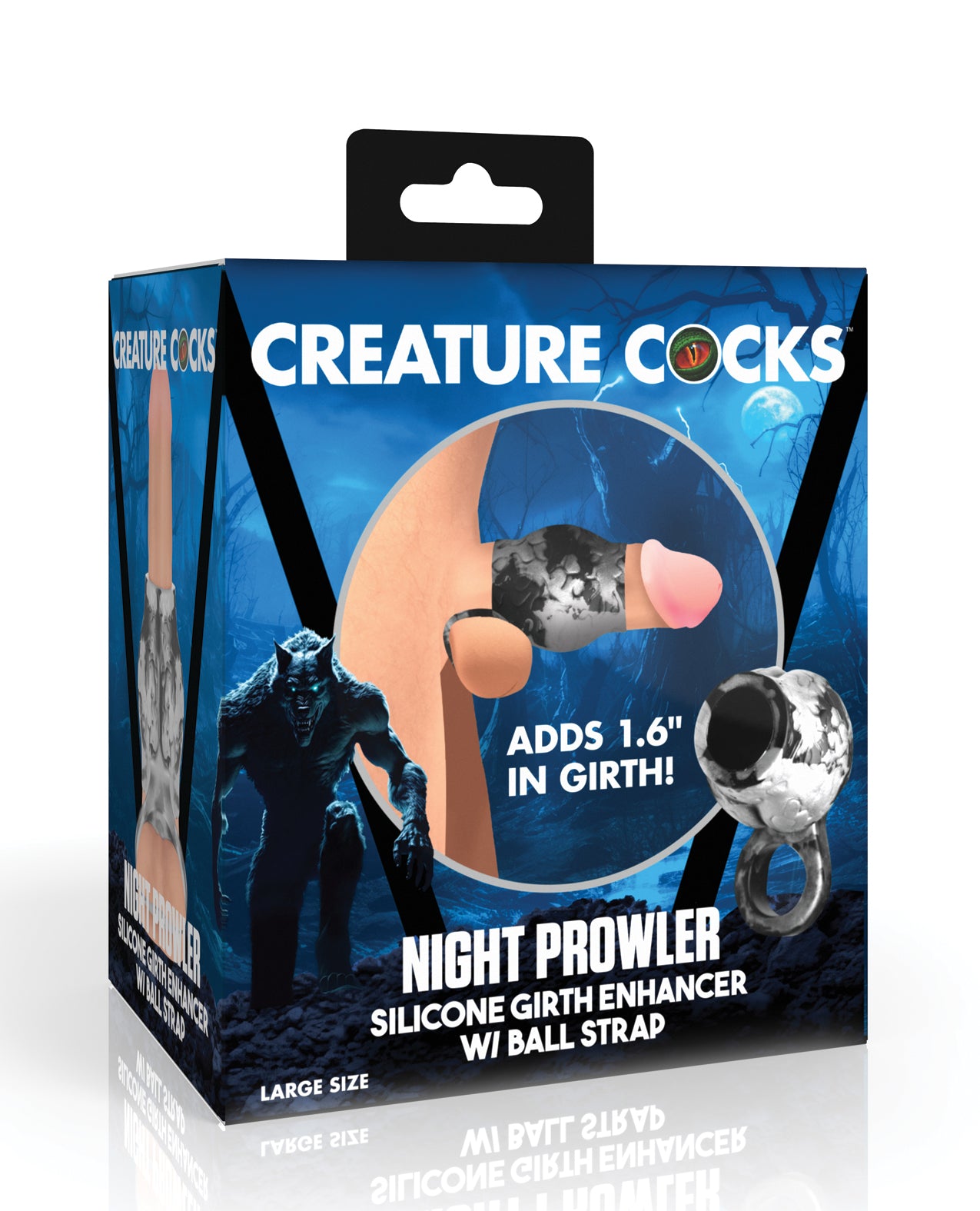 product image, Creature Cocks Night Prowler Silicone Penis Sleeve & Ball Stretcher - Silver/Black - SEXYEONE