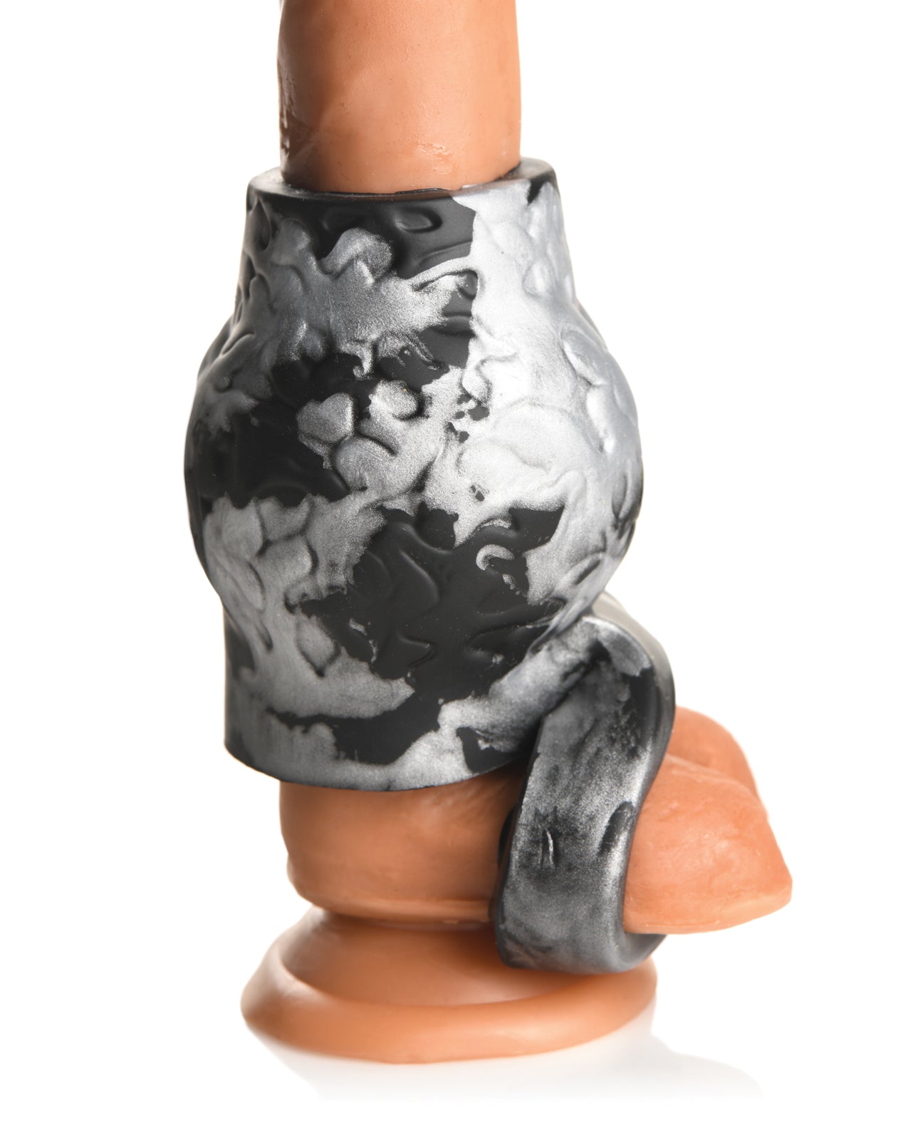 image of product,Creature Cocks Night Prowler Silicone Penis Sleeve & Ball Stretcher - Silver/Black - SEXYEONE