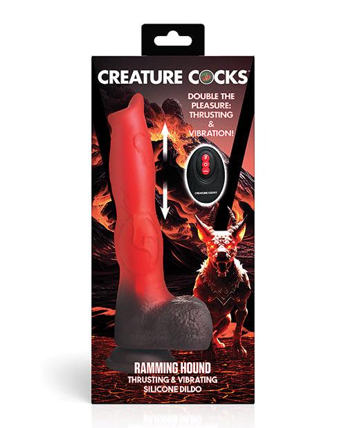 image of product,Creature Cocks Ramming Hound Thrusting & Vibrating Silicone Dildo w/Remote Control - Red/Brown - SEXYEONE