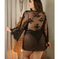 Curve Carrie Lace & Mesh Robe & Panty Black - SEXYEONE