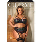 Curve Cassidy Metallic Foil Bra, Garter Belt & Panty Black - SEXYEONE