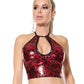 Darque Metallic Wet Look Keyhole Halter Top - Red/Black - SEXYEONE