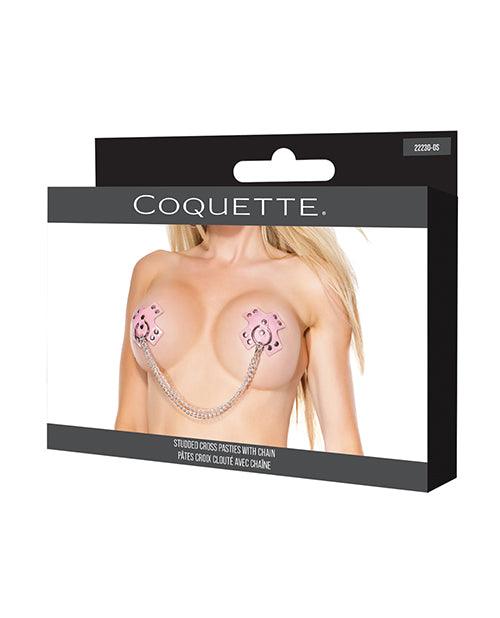 image of product,Darque Studded Cross Reusable Pasties W/chain - Pink O/s - SEXYEONE