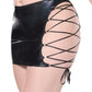 Darque Wet Look Reversible Lace Up Skirt - Black - SEXYEONE