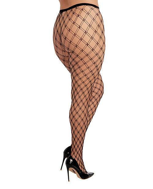 image of product,Double Knitted Fence Net Pantyhose - Black QN - SEXYEONE