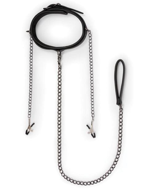 image of product,Easy Toys Faux Leather Collar w/Nipple Chains - Black - SEXYEONE