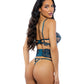 Eden Scalloped Eyelash Lace & Wet Look Waspie 3 pc Set - Teal - SEXYEONE