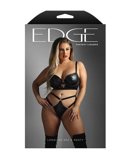 image of product,Edge Quilted Wetlook and Mesh Longline Underwire Bra w/ G-String - Black QN - SEXYEONE