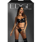 Edge Quilted Wetlook and Mesh Longline Underwire Bra w/ G-String - Black - SEXYEONE