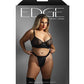 Edge Quilted Wetlook and Mesh Underwire Bra w/ Crotchless Panty - Black QN - SEXYEONE