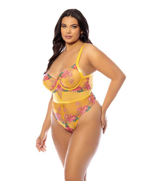 image of product,Elisabeth Unlined Underwire Embroidered Teddy - Yellow - SEXYEONE