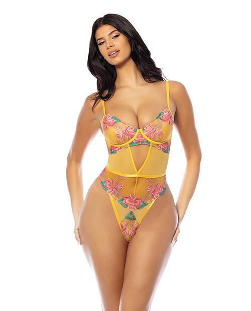 image of product,Elisabeth Unlined Underwire Embroidered Teddy - Yellow - SEXYEONE