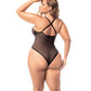 Embroidered Lace & Mesh Deep V Bodysuit Black - SEXYEONE