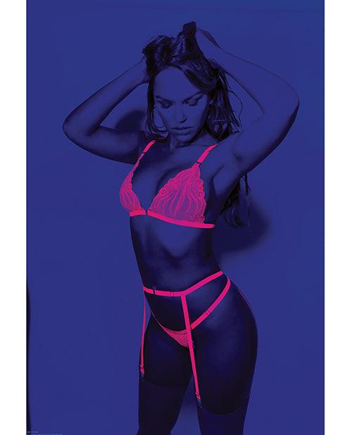 image of product,Euphoria Neon Bra, Garterbelt & Panty Neon Pink O/s - SEXYEONE