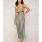 Eyelash Lace & Satin Long Chemise w/G-String - Sage Green - SEXYEONE