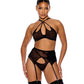 Feeling Butterflies Mesh Halterneck Bra w/Garter & Panty - Black - SEXYEONE