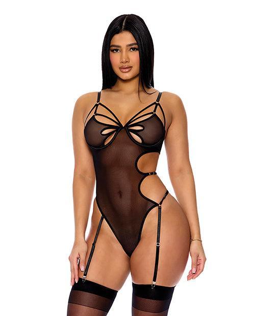 product image, Feeling Butterflies Mesh Teddy w/Garters - Black - SEXYEONE